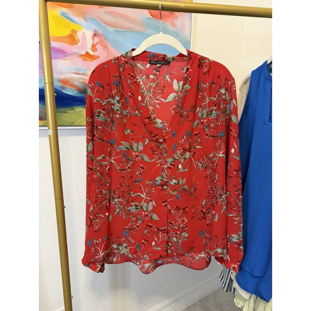 Rose & Olive Women's Red Floral Blouse, Size Large